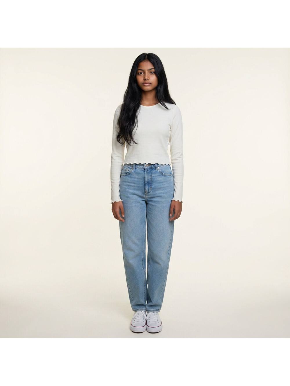 New Self Esteem Top Girls L Large White Long Sleeve Stretch Crew Neck Casual